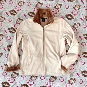 B.C. Clothing Originals Adult L Cream Fleece‎ Zip Up Jacket Tan Fur Details Fall